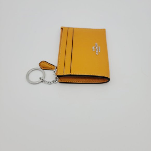 Coach 88250 Crossgrain Leather Mini ID Skinny Wallet Card Case Papaya Key Ring - Picture 3 of 6